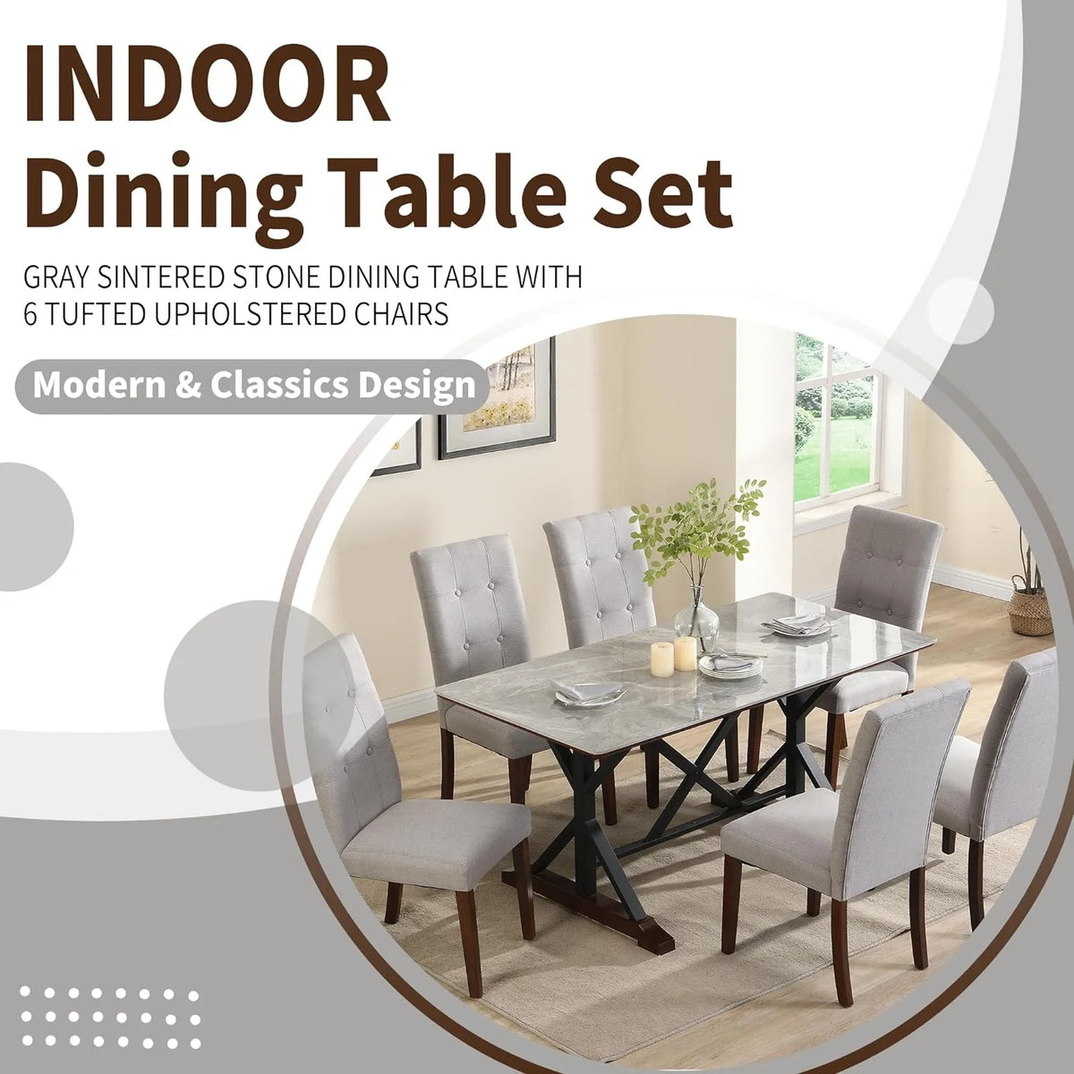 Sumdeal 5-Piece Farmhouse Dining Table Set, Wood Round Extendable Dining Table and 4 Upholstered Dining Chairs (Espresso-1Table 4 Chairs)