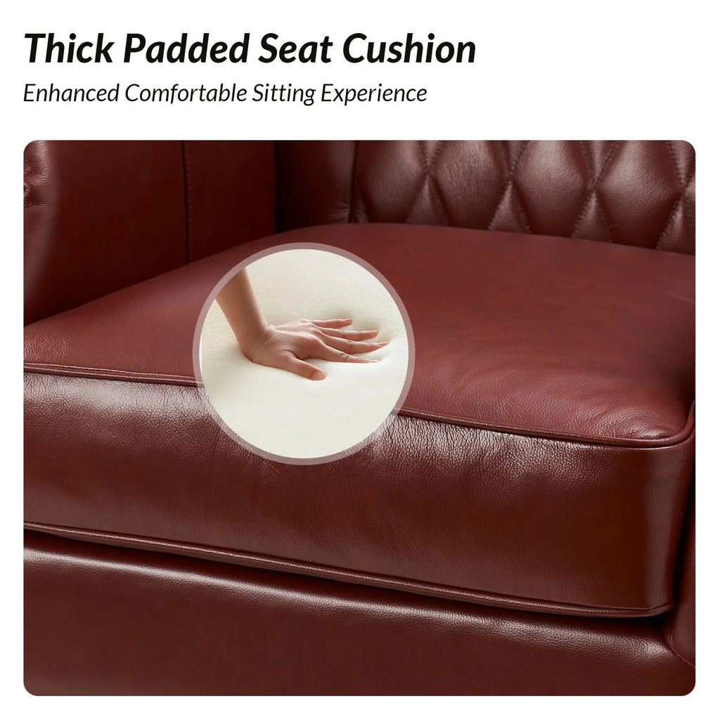 Traditional Genuine Leather Accent Chair with Nailhead Trim Tufted Armchair for Living Room Camel