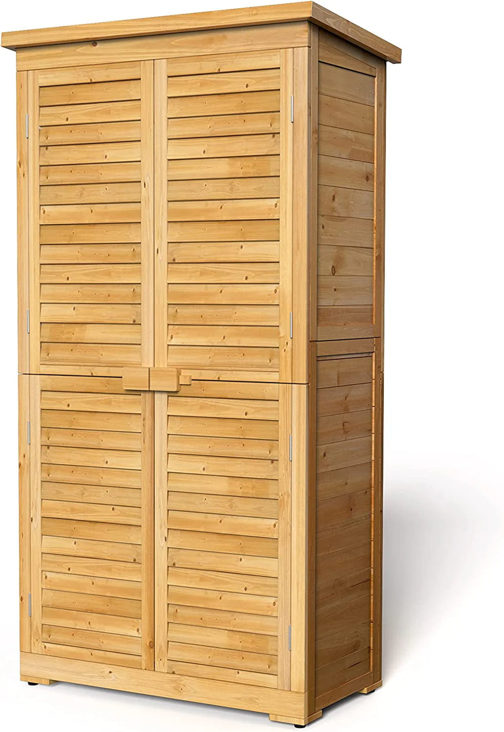 Lofka Outdoor Storage Cabinet Garden Shed w/ Asphalt Roof, Wooden, Natural
