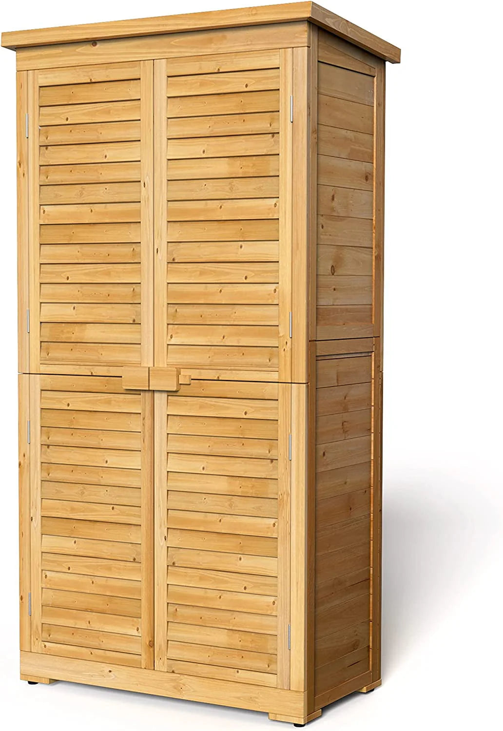 Lofka Outdoor Storage Cabinet Garden Shed w/ Asphalt Roof, Wooden, Natural