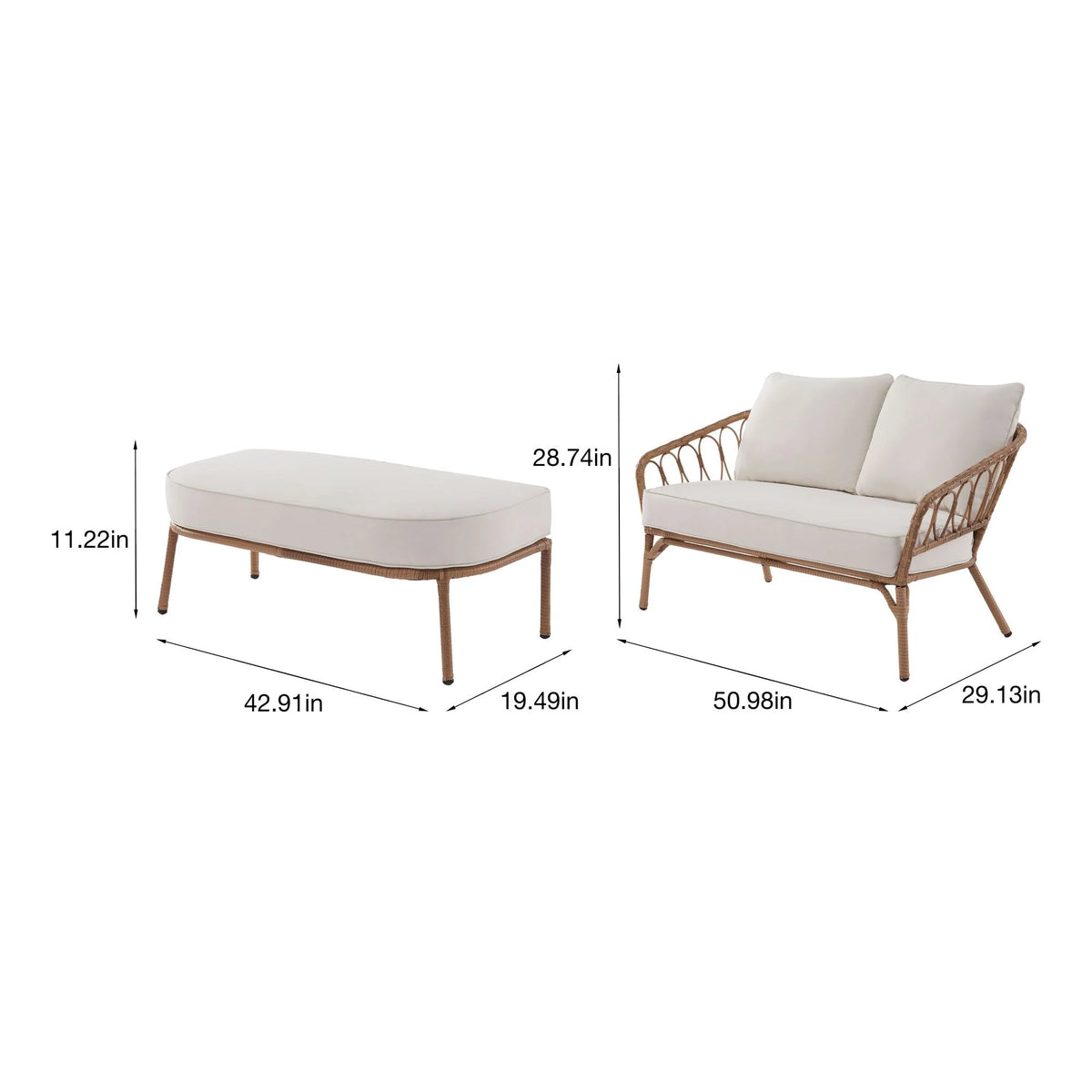 Better Homes & Gardens Willow Sage All-Weather Wicker Outdoor Loveseat and Ottoman Set, Beige