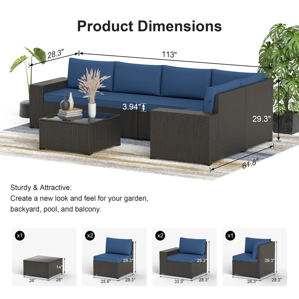 8 Piece Patio Furniture Set with 42" Propane Gas Fire Pit Table with Coffee Table,Blue