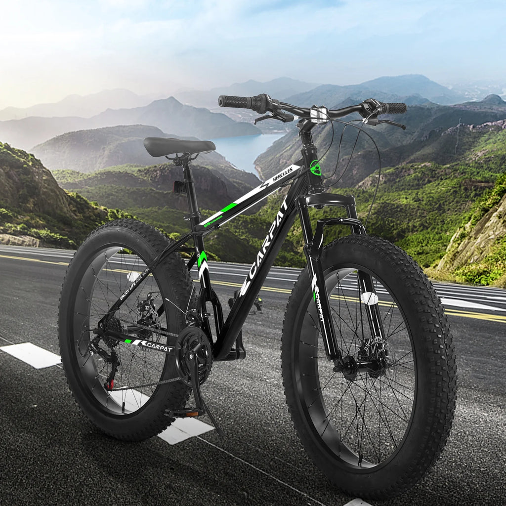 Ambifirner 26 inch City Bike Fat Tire Mountain Bike - Full Shimano 21 Speed - Dual Disc Brake - High-Carbon Steel Frame - Front Suspension for Gift