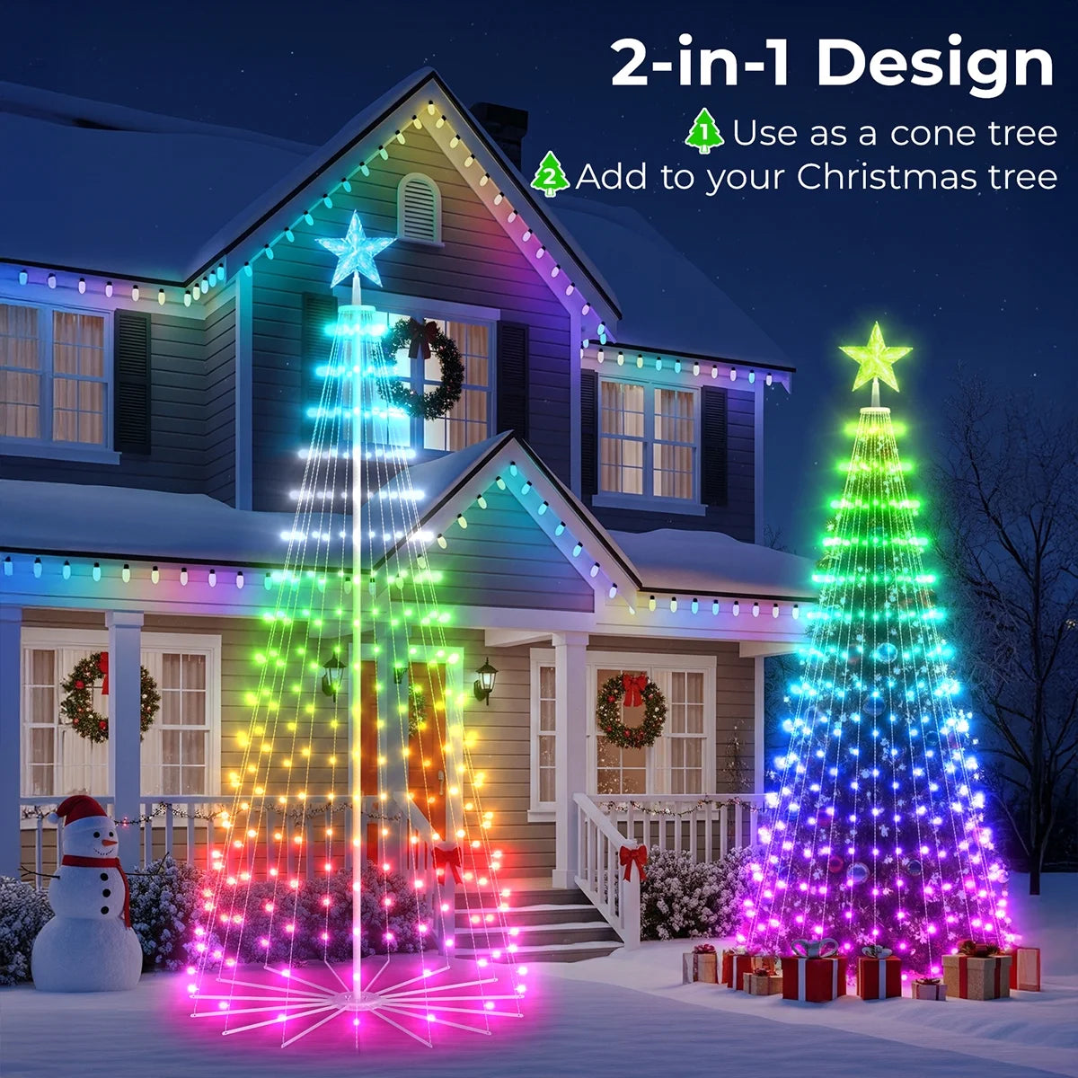 8FT 191 LED Christmas Cone Tree Smart Light with 58 Modes DIY Timer Remote Dimmable Artificial Christmas Tree for Porch Yard Patio Indoor Outdoor Xmas Holiday Decor