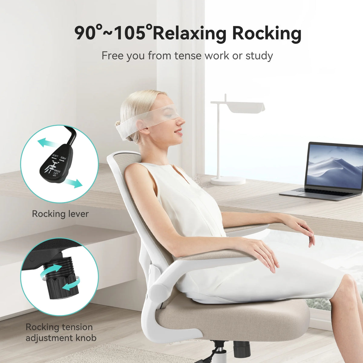Hbada Office Chair, Ergonomic Desk Chair, Computer Mesh Chair with Lumbar Support and Flip-up Arms, Gray