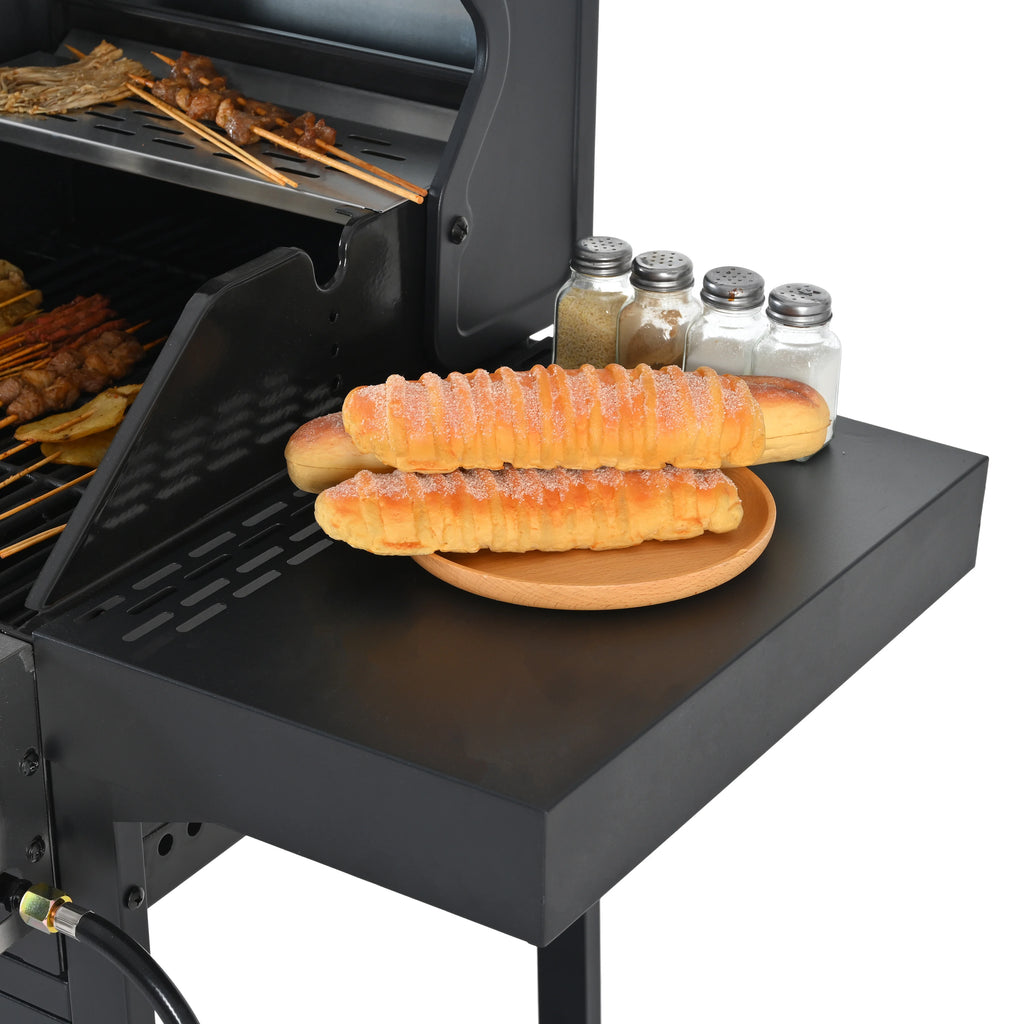 4-Burner BBQ Grill W/Side Burner, 50,000BTU Gas Propane Grill Portable with Storage Cabinet, Heavy-Duty Stainless Steel Outdoor Cooking, with Tank Hook, Towel Rack, Steel Brush