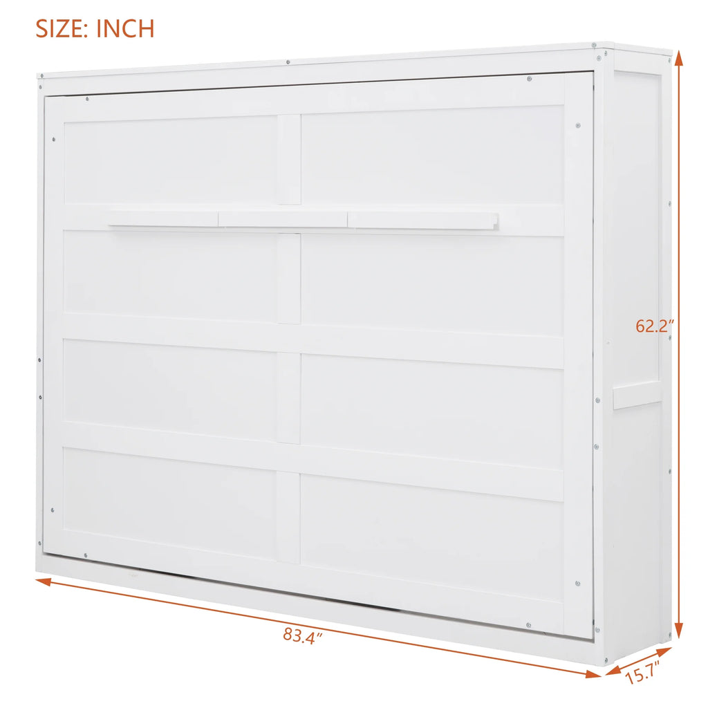 Harper & Bright Designs Full Size Murphy Bed Space-Saving Foldable Wooden Wall Bed with a Shelf for Guest Room Home Office, Gray