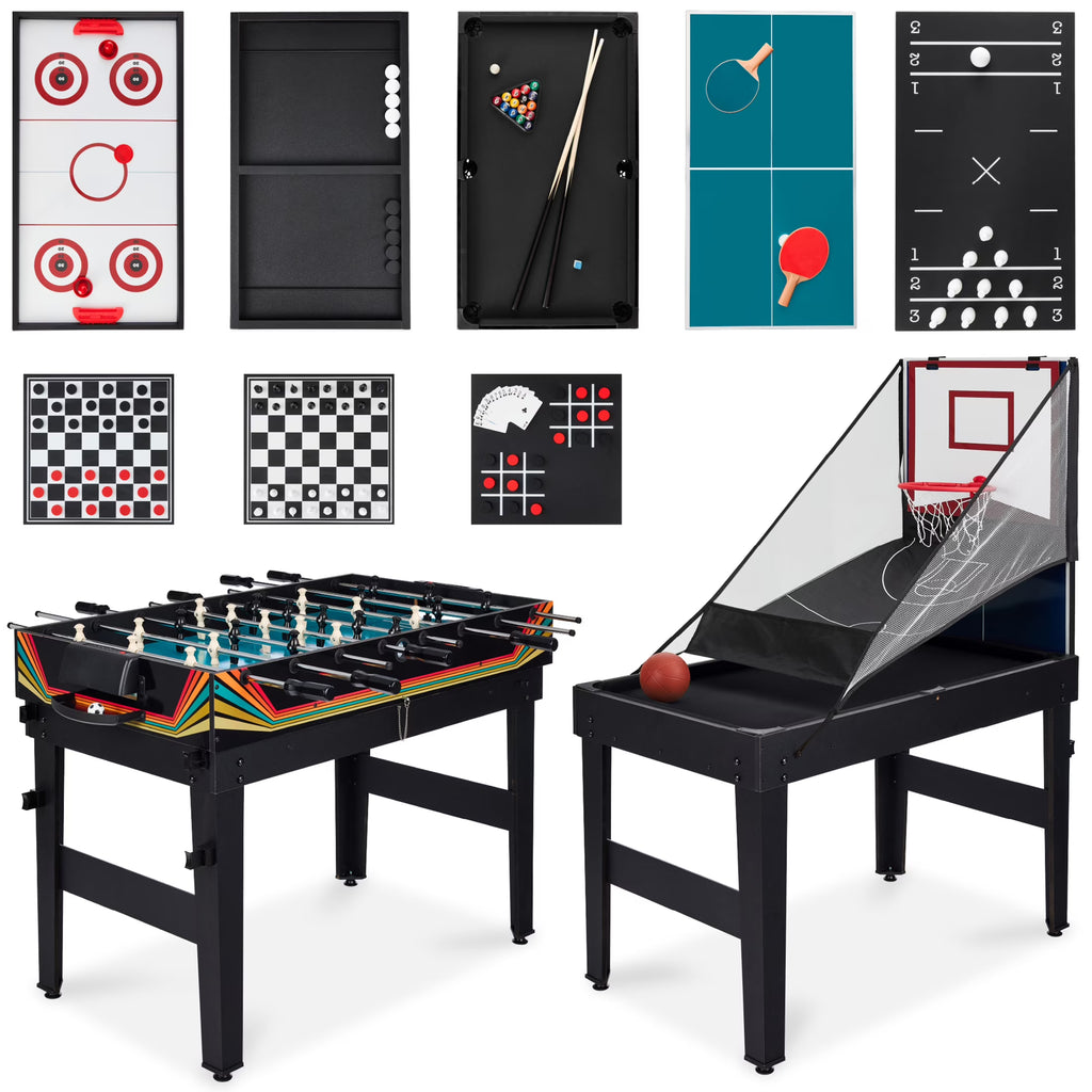 Best Choice Products 13-in-1 Combo Game Table Set w/ Ping Pong, Foosball, Basketball, Hockey, Archery - Natural
