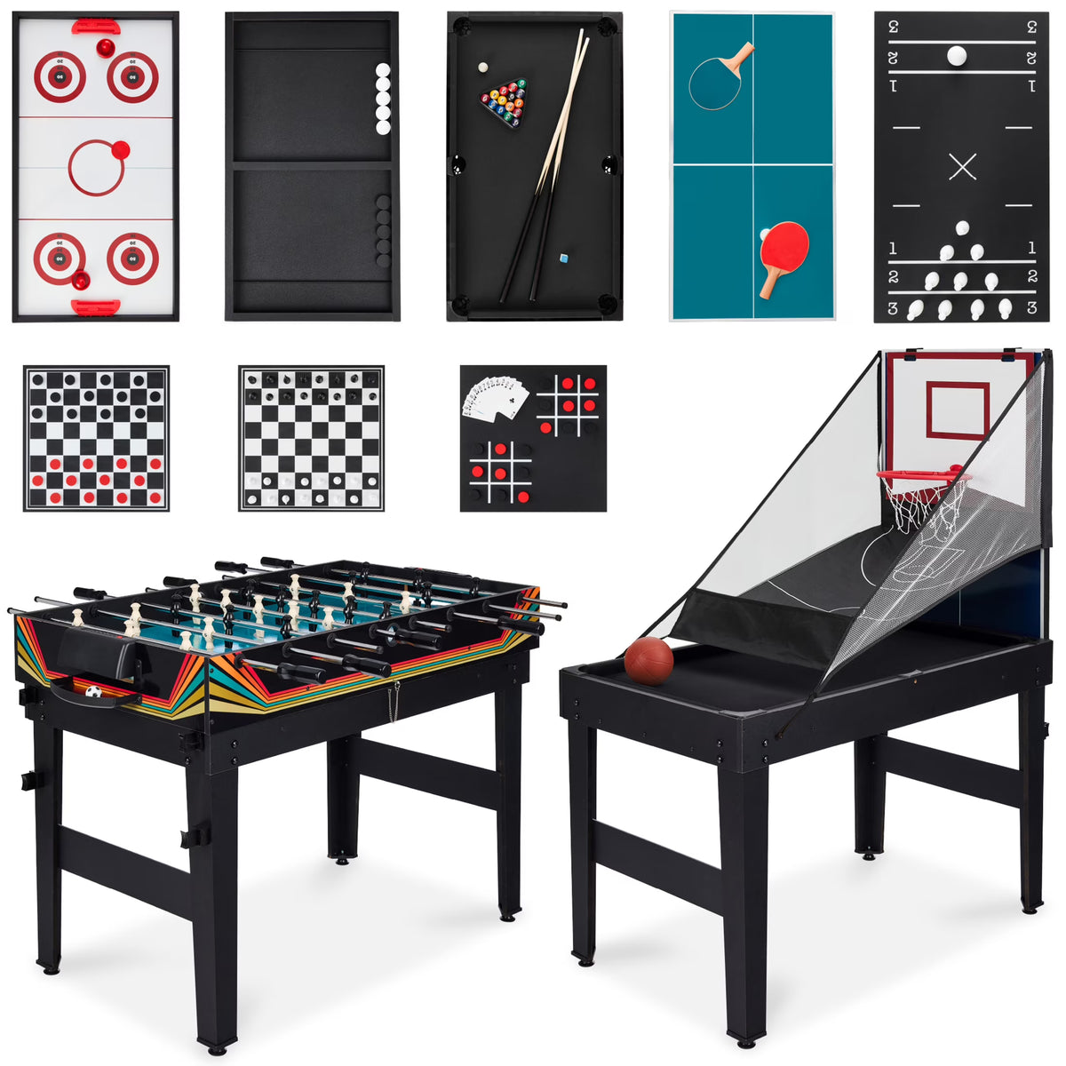 Best Choice Products 13-in-1 Combo Game Table Set w/ Ping Pong, Foosball, Basketball, Hockey, Archery - Natural