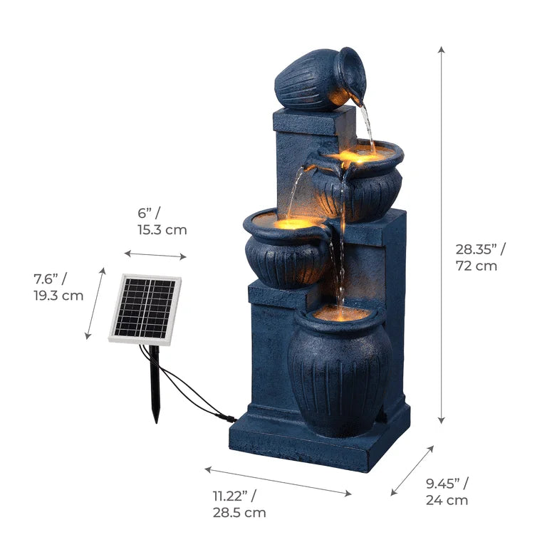 Teamson Home Outdoor Water Fountain with Lights 4-Tier Cascading Bowl Design with LED Light & Solar Pump, Solar-Powered Water Fountain Outdoor Garden, Yard, or Patio Dcor, Navy Blue