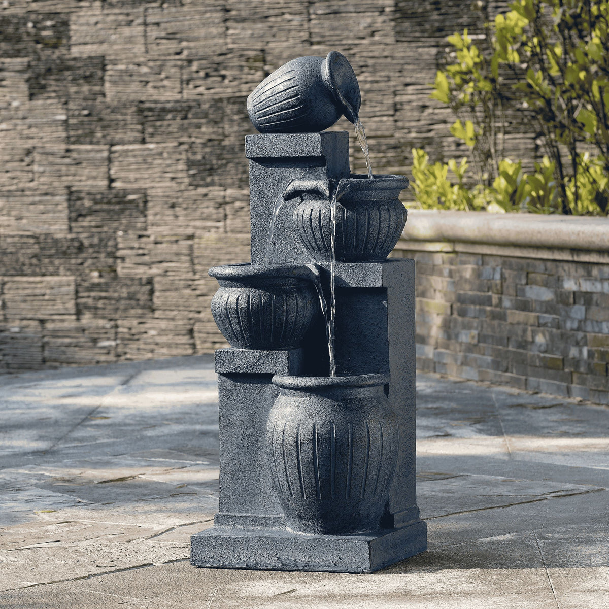 Teamson Home Outdoor Water Fountain with Lights 4-Tier Cascading Bowl Design with LED Light & Solar Pump, Solar-Powered Water Fountain Outdoor Garden, Yard, or Patio Dcor, Navy Blue