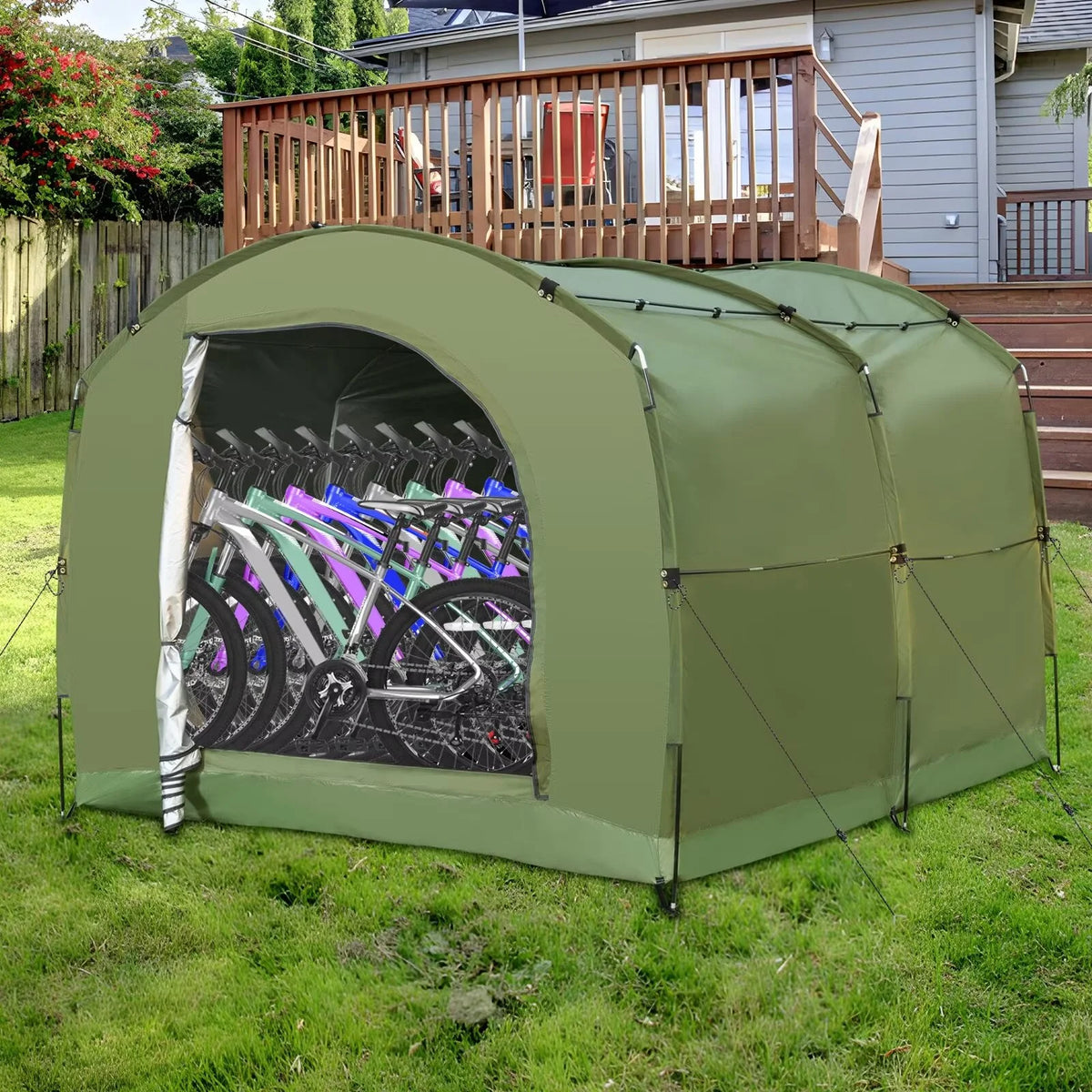 NAIZEA Large Bike Storage Tent, 47" Depth Storage for 6 Bikes Waterproof Outdoor Bicycle Cover, Lawn Mower Garden Tools Shed, Backyard Storage Room Tent Shelter W/Fixing Peg & Rop