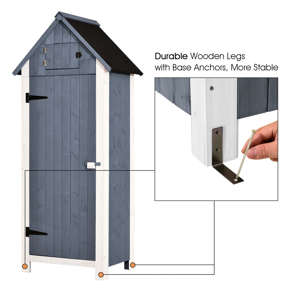 Mcombo Outdoor Storage Cabinet, Wood Garden Tool Shed (70" Tall) 0770EY