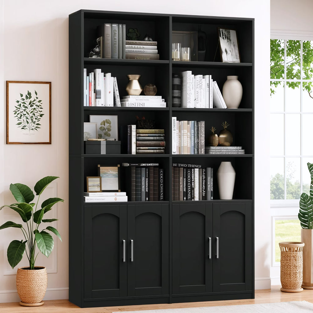Homfa 73 Tall Bookcases with Doors, 8 Cubes 6-Tier Double Row Bookshelf, White Bookcase for Living Room Home Office