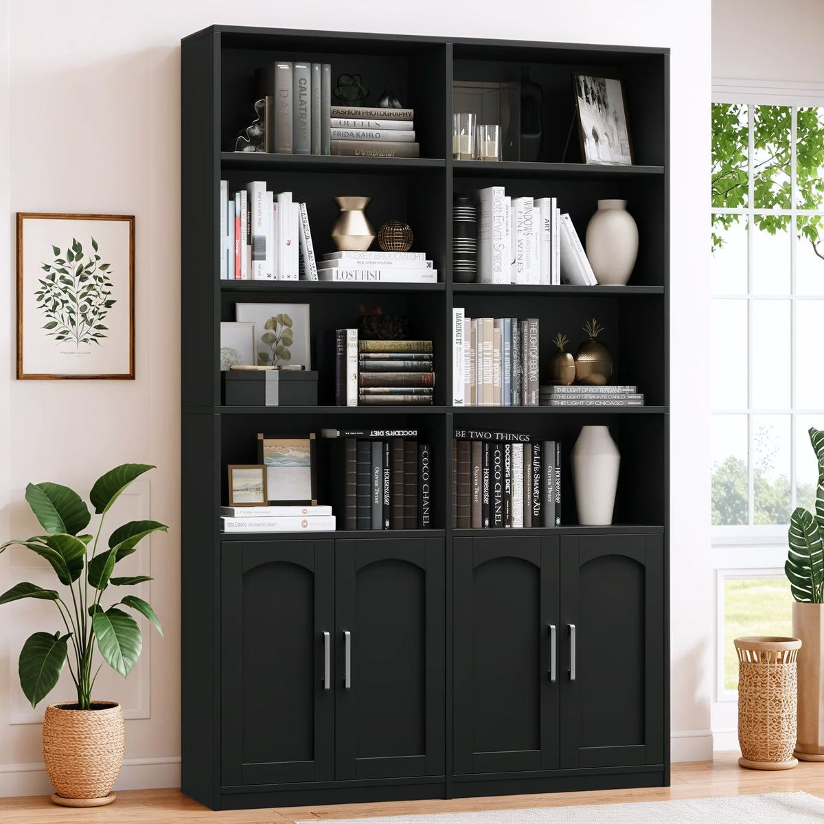 Homfa 73 Tall Bookcases with Doors, 8 Cubes 6-Tier Double Row Bookshelf, White Bookcase for Living Room Home Office