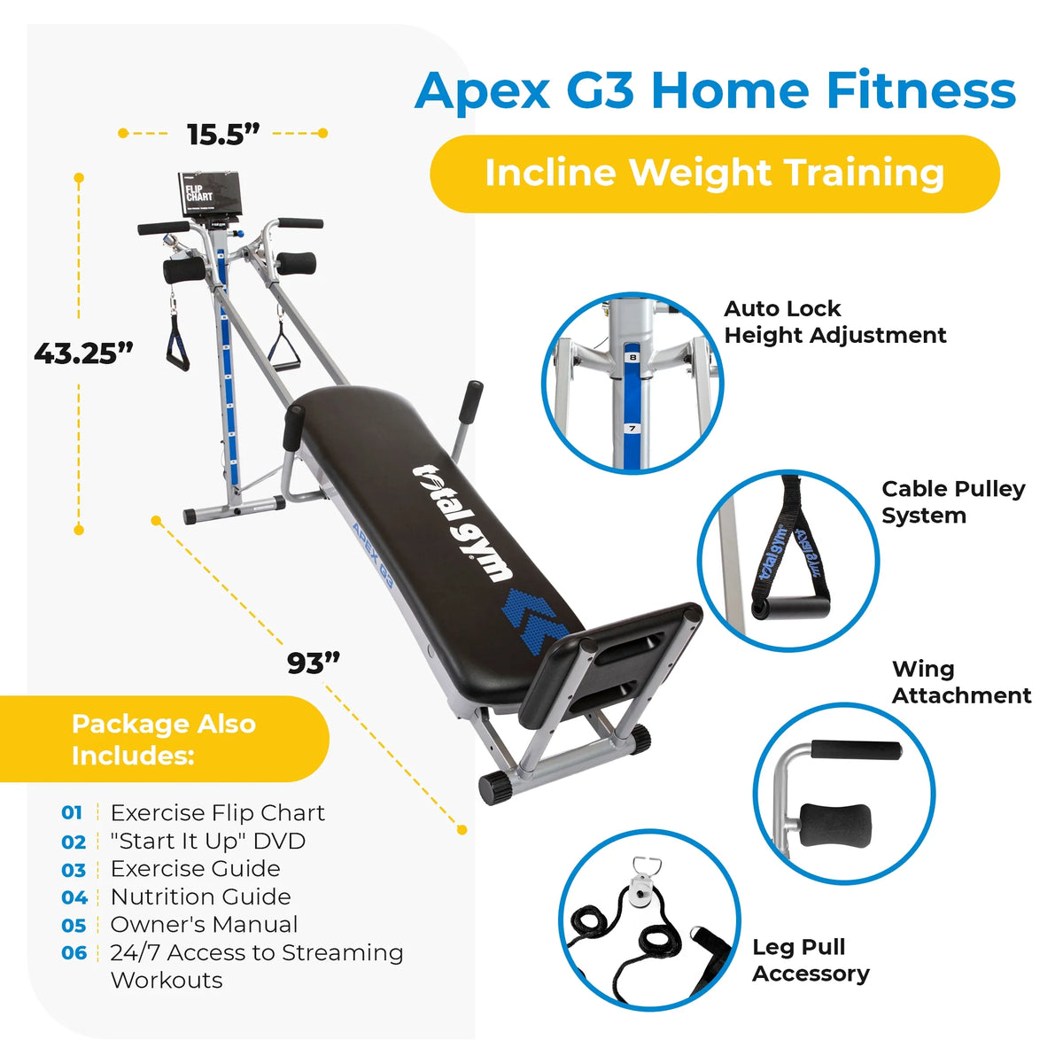 Total Gym APEX G5 Home Fitness Incline Weight Trainer Equipment w/ 10 Resistance Levels