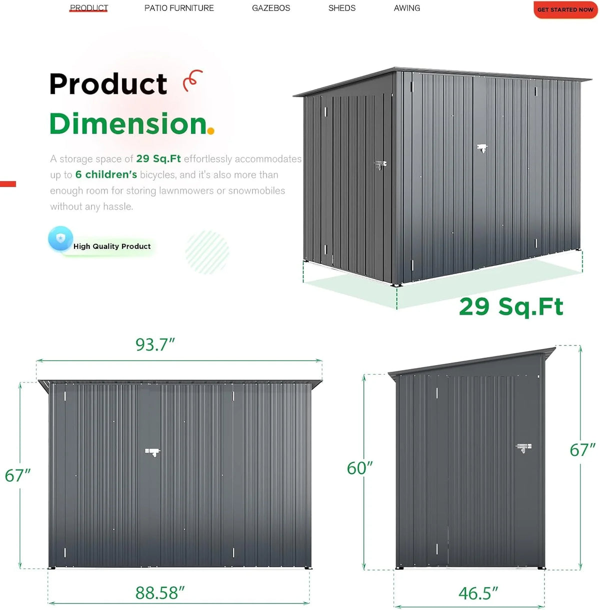 YODOLLA Outdoor Storage Shed, 3 x 7 Ft Bike Sheds & Outdoor Storage, Small Metal Outdoor Storage Cabinet for Garden