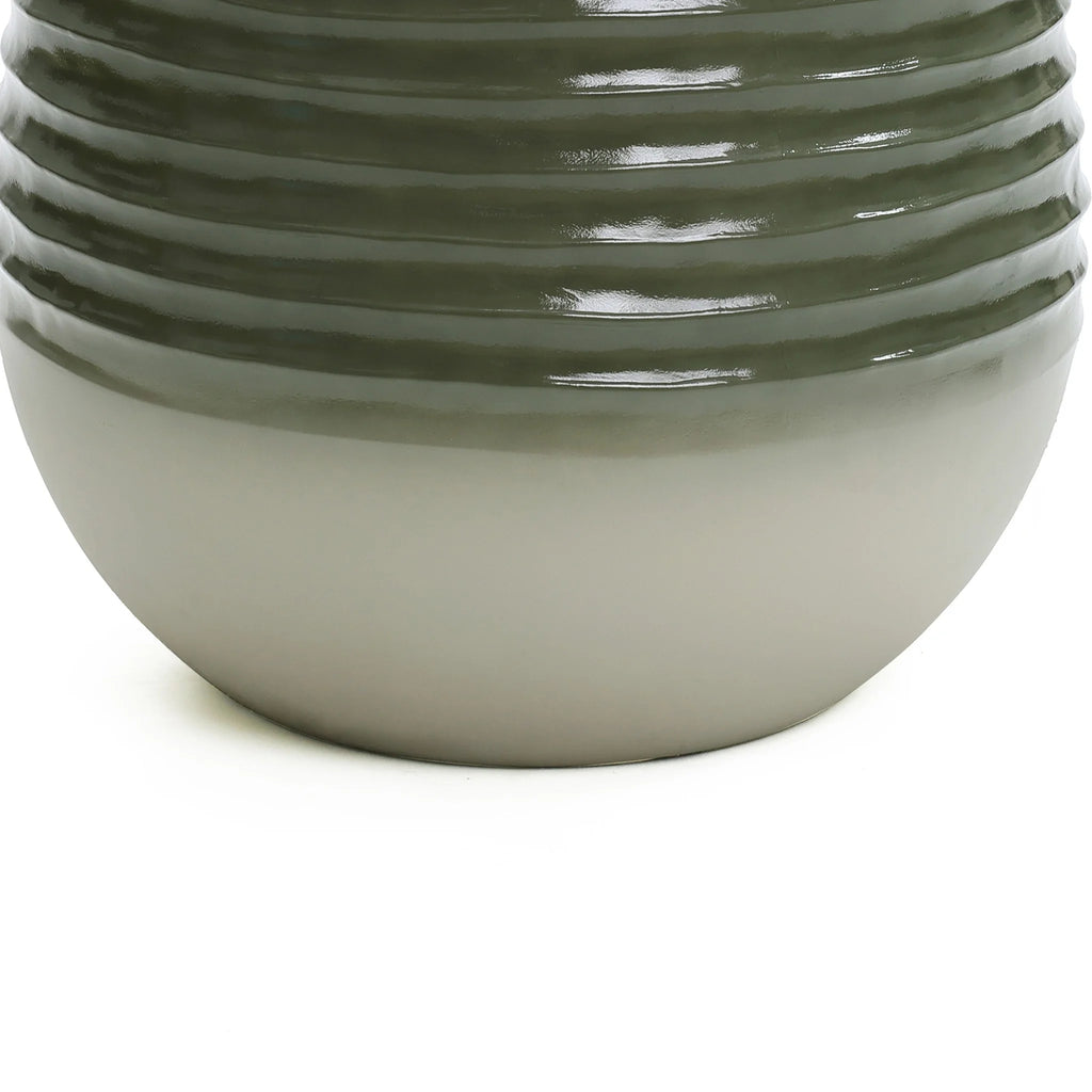 LuxenHome 20" Resin Lighted Garden Bubbling Water Fountain with Emerald Ribbed Top and Ivory Bottom