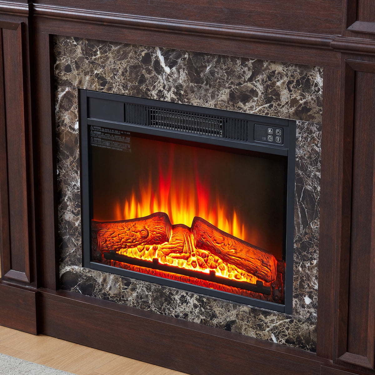 IMKHK Fireplace with Mantel, 46" Freestanding Electric Fireplace Heater with Stacked Stone Surround, TV Stand with Fireplace, Remote Control, Adjustable Flame Level for Living Room, 1400W, Brown