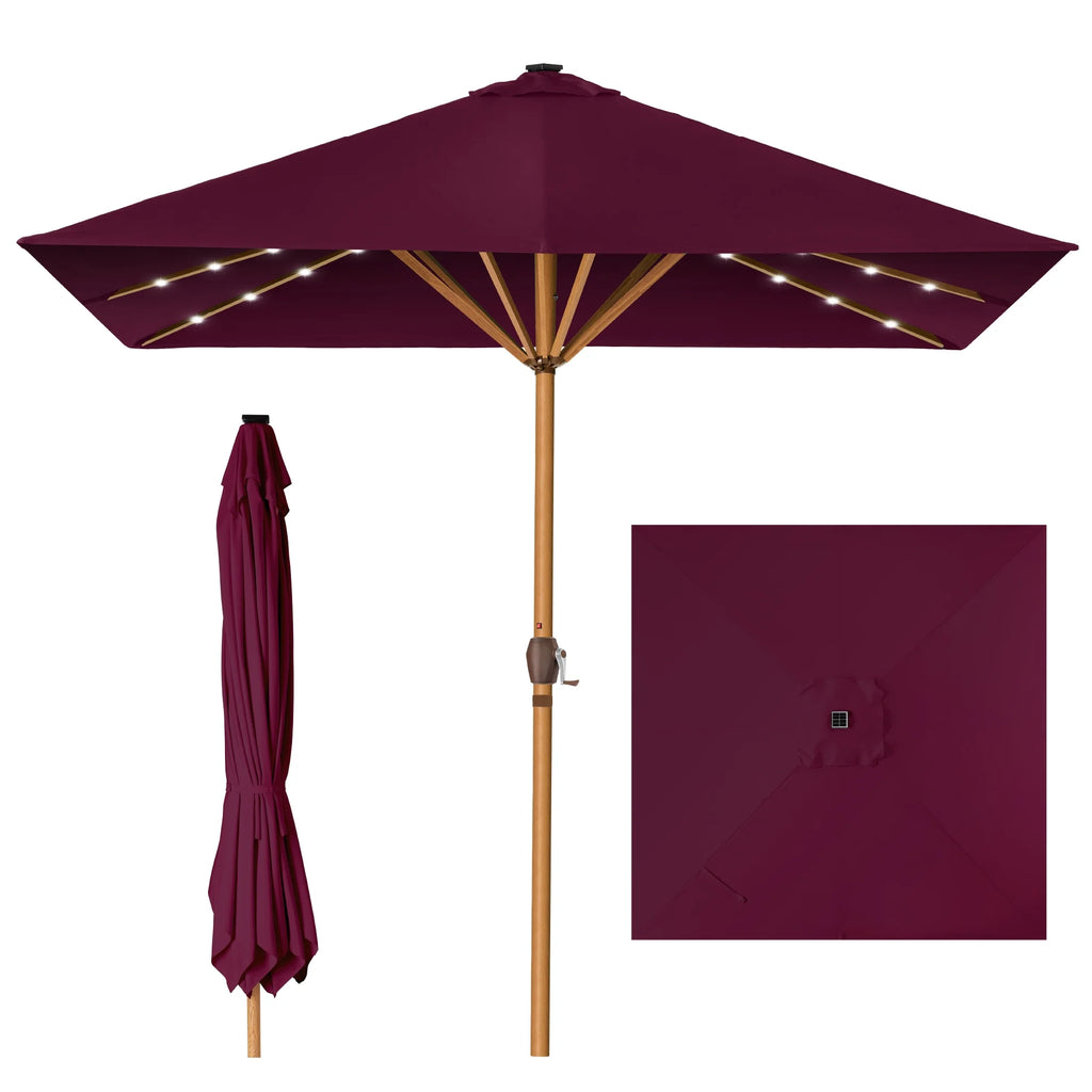Best Choice Products 9ft Deep Square Solar LED Lighted Patio Umbrella w/ Woodgrain Pattern, UV-Resistant - Black