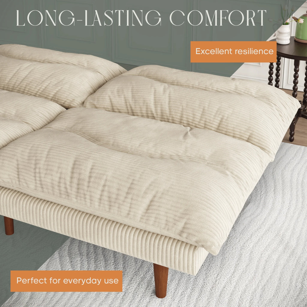 NYBOPAVIS 69" Futon Convertible Sofa Bed, Corduroy Loveseat Sofa Couch for Small Space Green