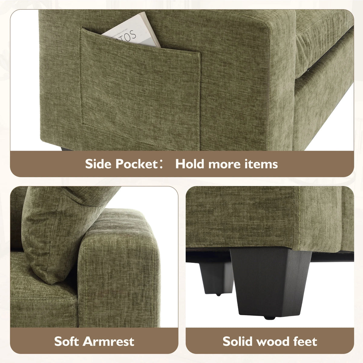 BedLuxury Oversized Accent Chair with Ottoman for Living Room,  Single Sleeper Sofa Armchair with 3 Pillows, Lounge Sofa Bed, Green
