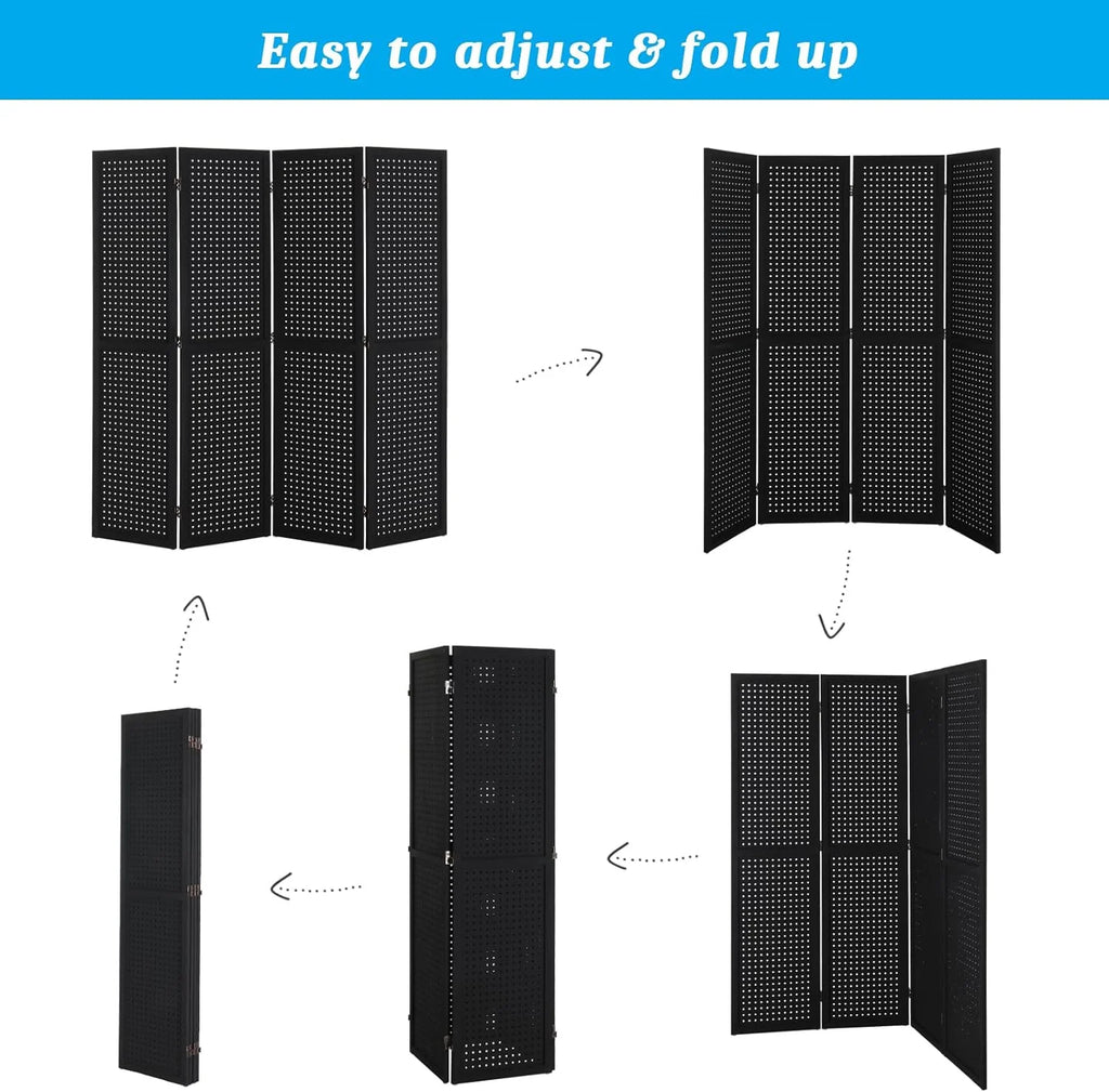 Bonnlo 4 Panel Pegboard Freestanding, 5 FT Portable Display for Craft Show Jewelry, Wooden Folding Room Divider