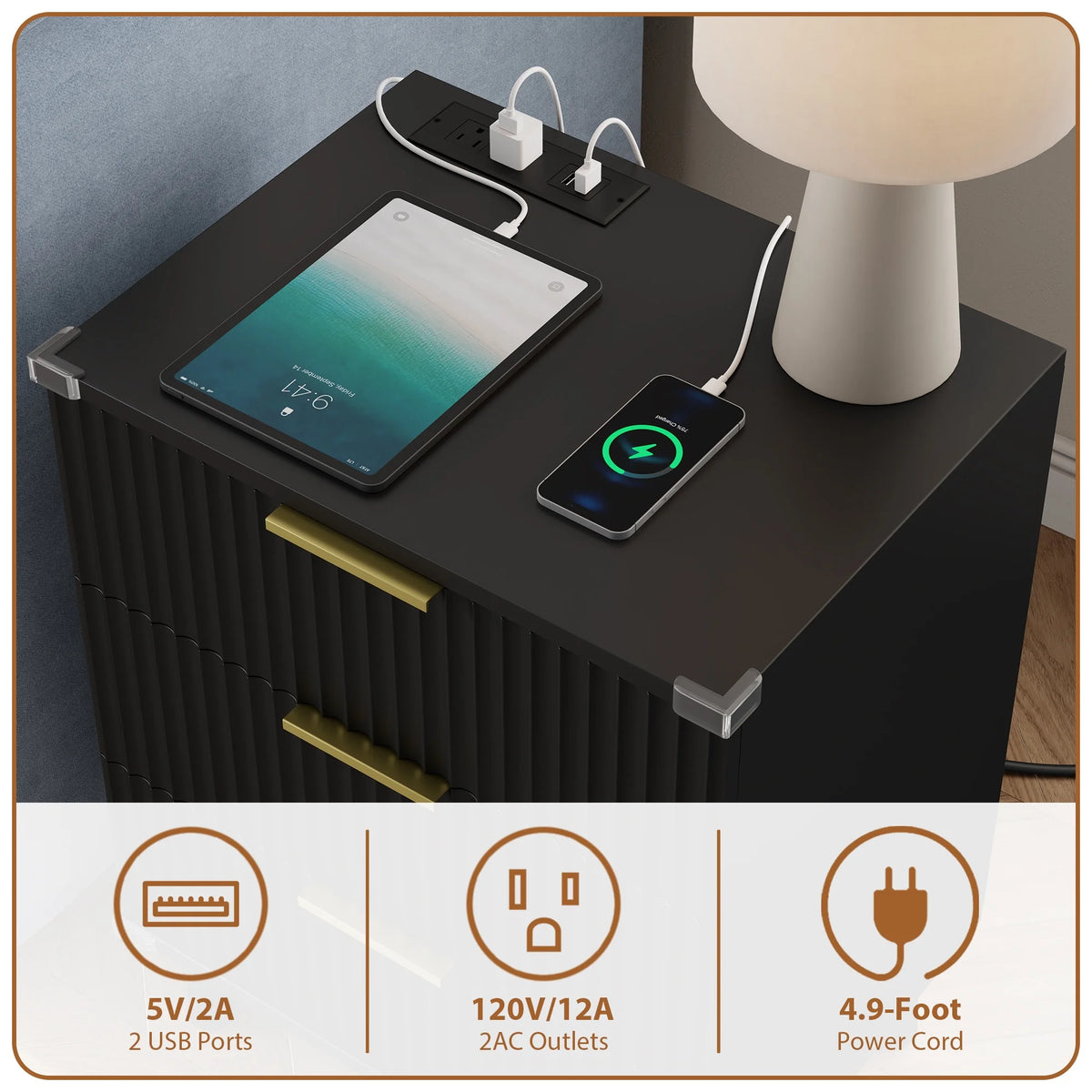 GIKPAL Bedroom Dresser and Nightstand 3 Piece Set - Includes Boho Double 6 Drawer Storage Dresser, Nightstand Set of 2 with Charging Station, Modern Bedroom Set, Natural