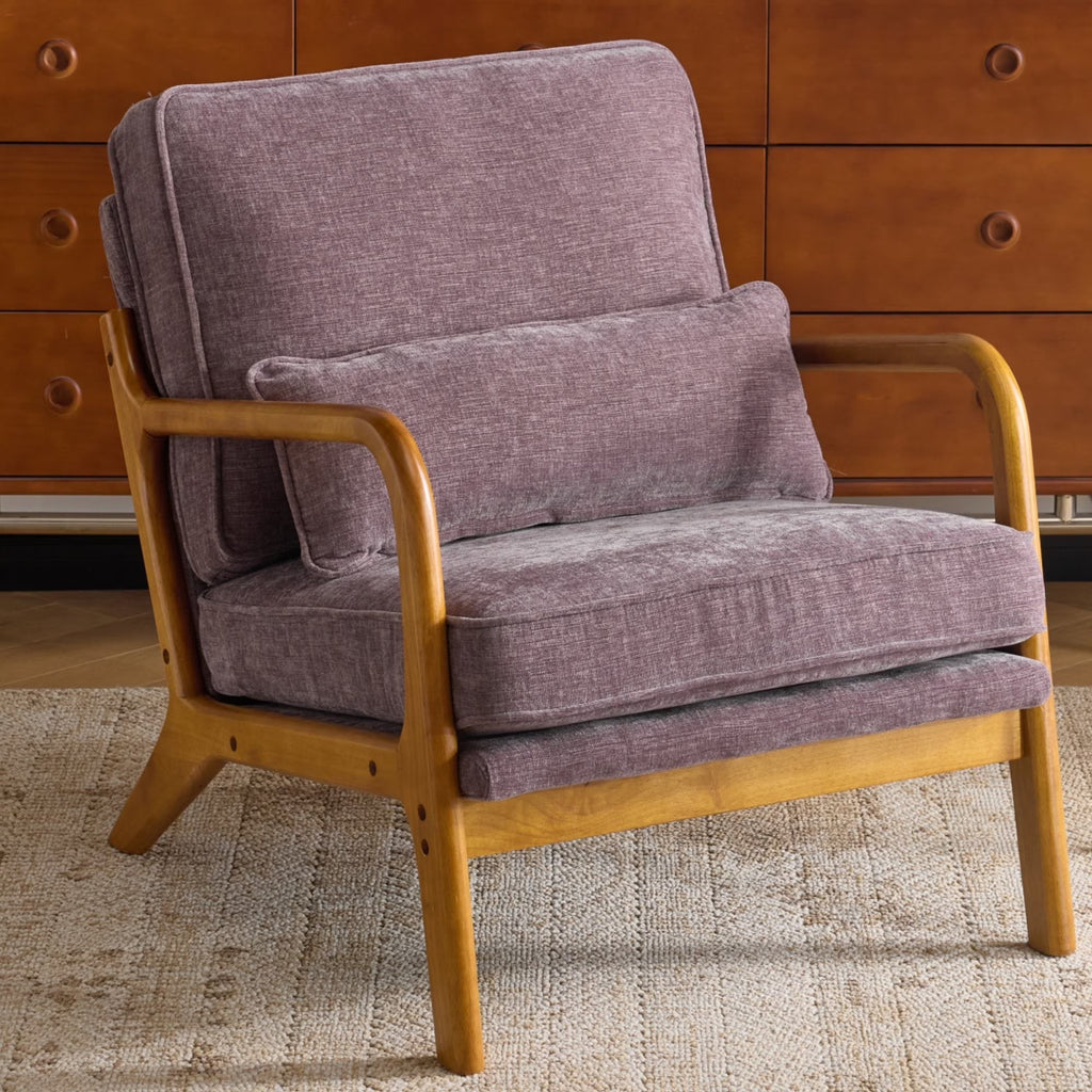 Ktaxon Accent Chair Corduroy Upholstered Armchair, Reading Club Chair with Pillow and Solid Wood Frame for Living Room Bedroom Furniture Off White