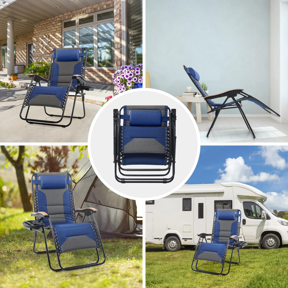 Sophia&William 2 Pieces Outdoor Oversized Padded Zero Gravity Chairs - Grey