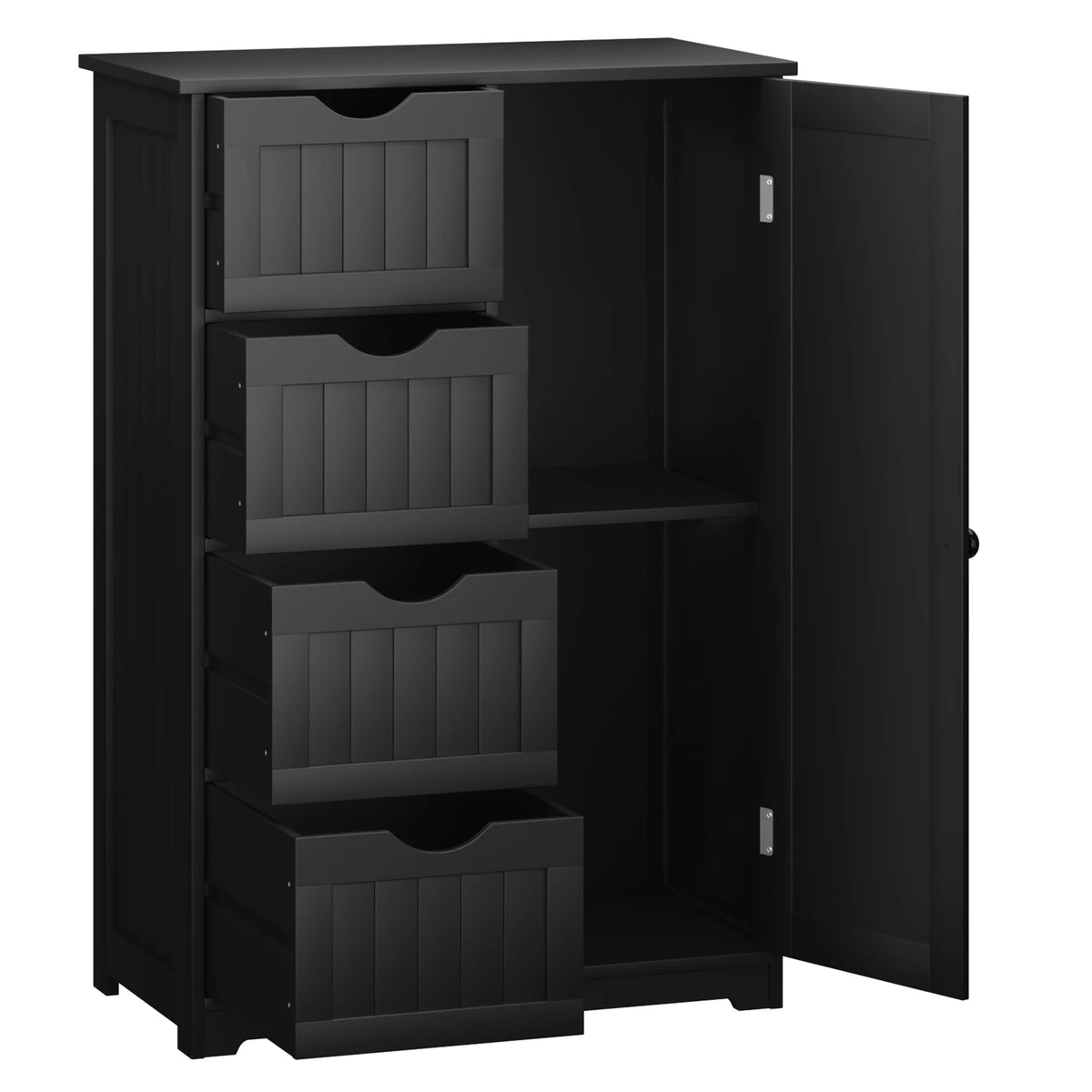 Gymax Bathroom Floor Cabinet Storage Organizer Cupboard w/ 4 Drawers Adjustable Shelf Grey