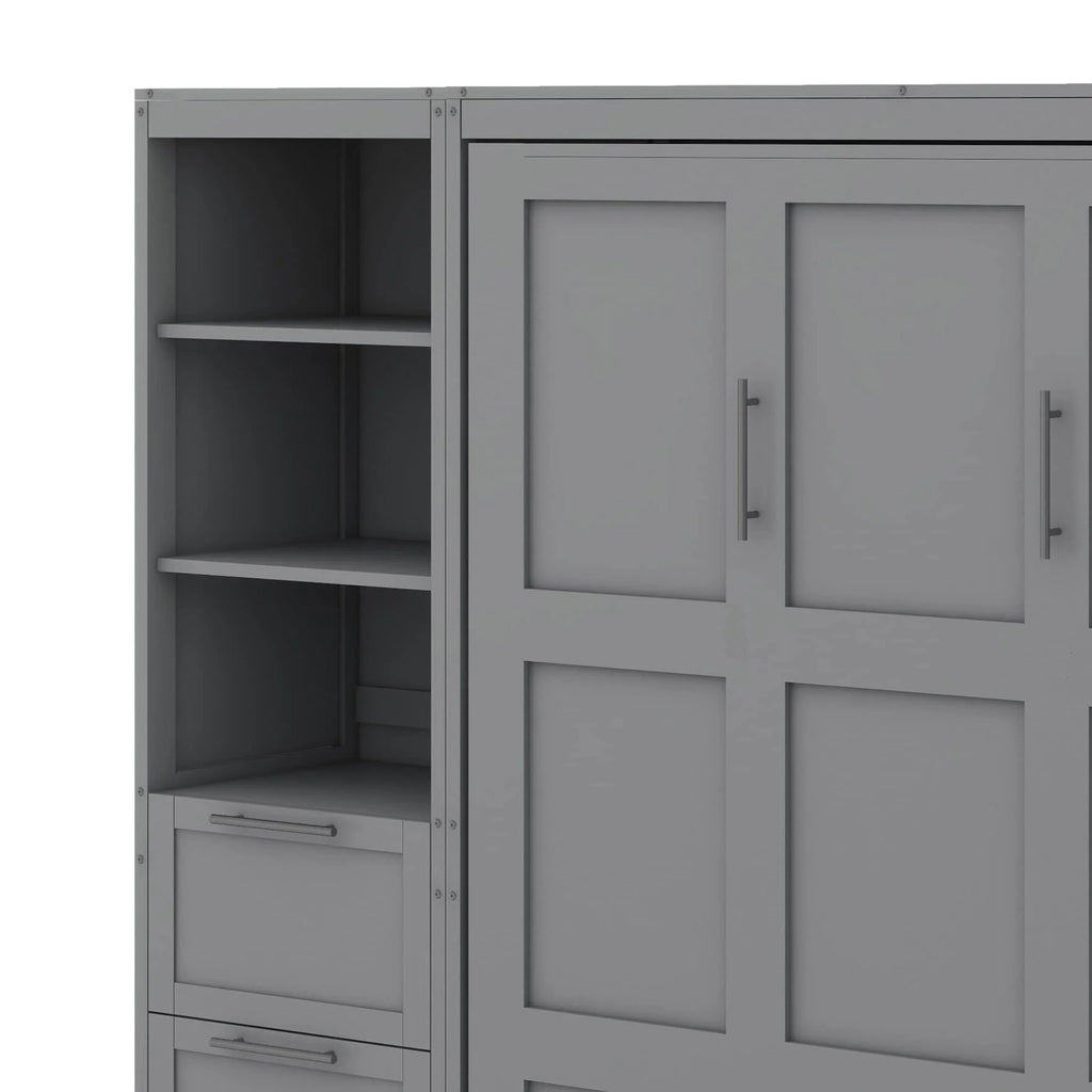 YunNianYang Queen Size Gray Murphy Bed Wall Bed with Closet ,Drawers and Shelves
