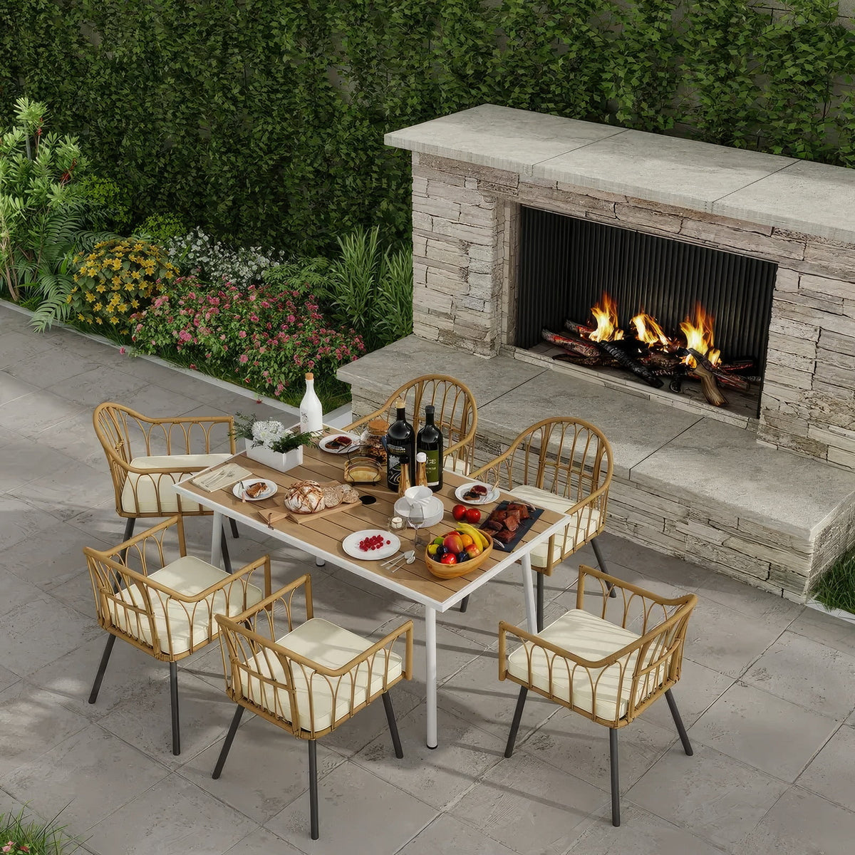 Dextrus 5 pieces Outdoor Dining Set, Patio Dining Sets with 4 Rattan Wicker Dining Chair and Round Table With Umbrella Hole, Sectional Conversation Set for Backyard, Balcony, Garden, Lawn