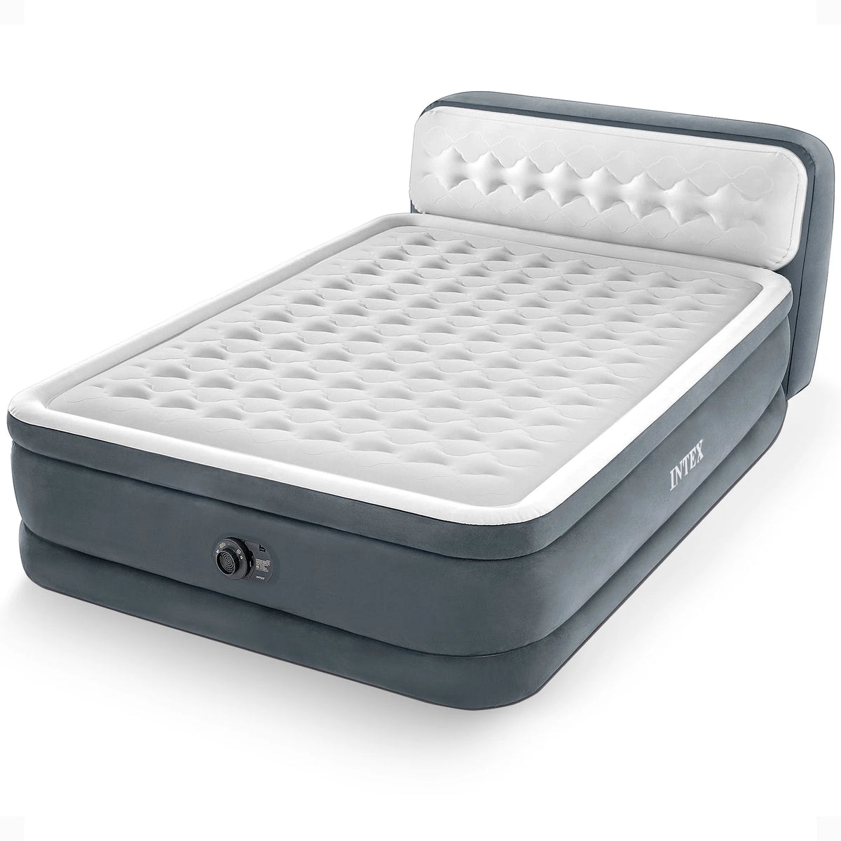 Open Box Intex Dura-Beam Deluxe Plush Headboard Queen Mattress Built-In Pump