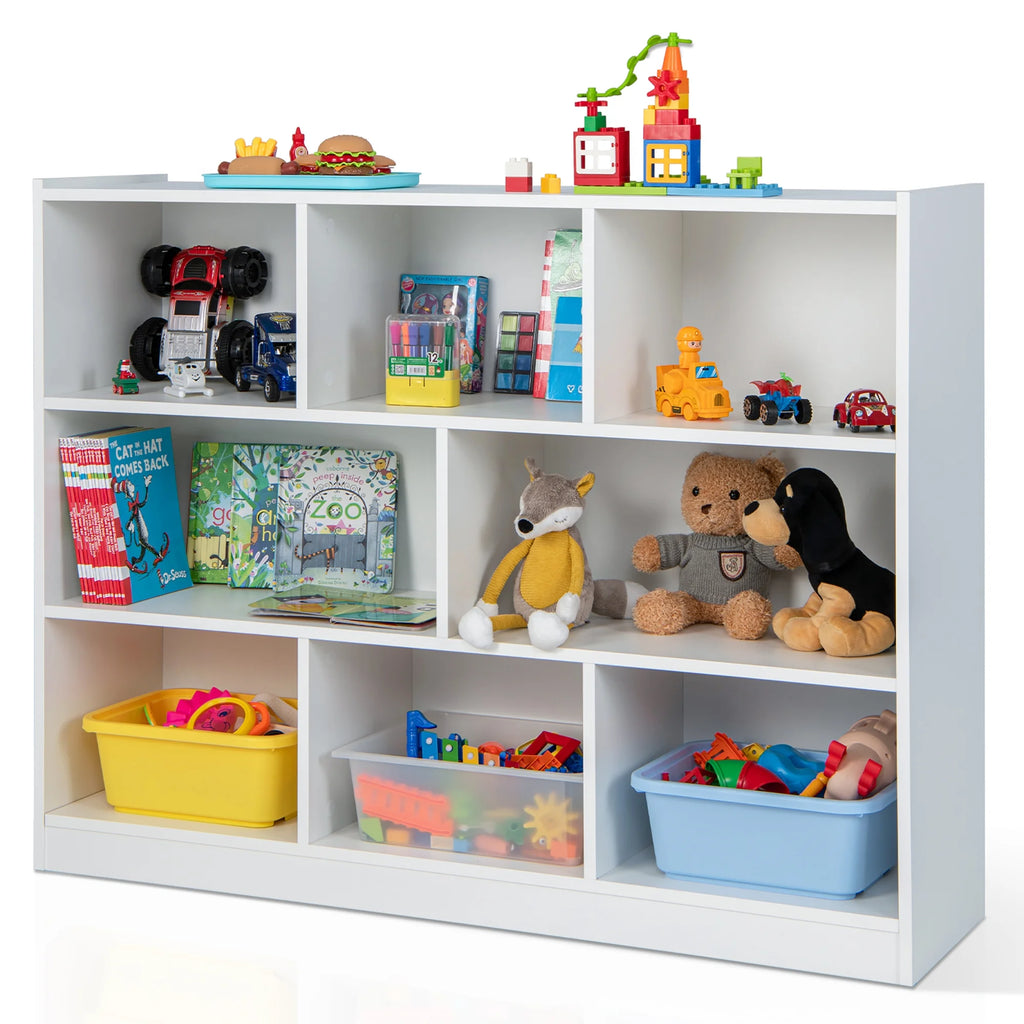 Costway 3-tier Open Bookcase 8-Cube Floor Standing Storage Shelves Display Cabinet White