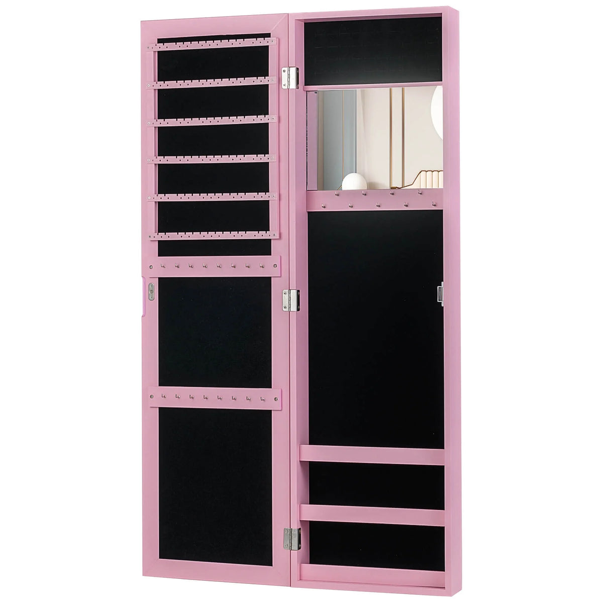 Costway Wall Door Mounted Mirrored Jewelry Cabinet Storage Organizer-Black