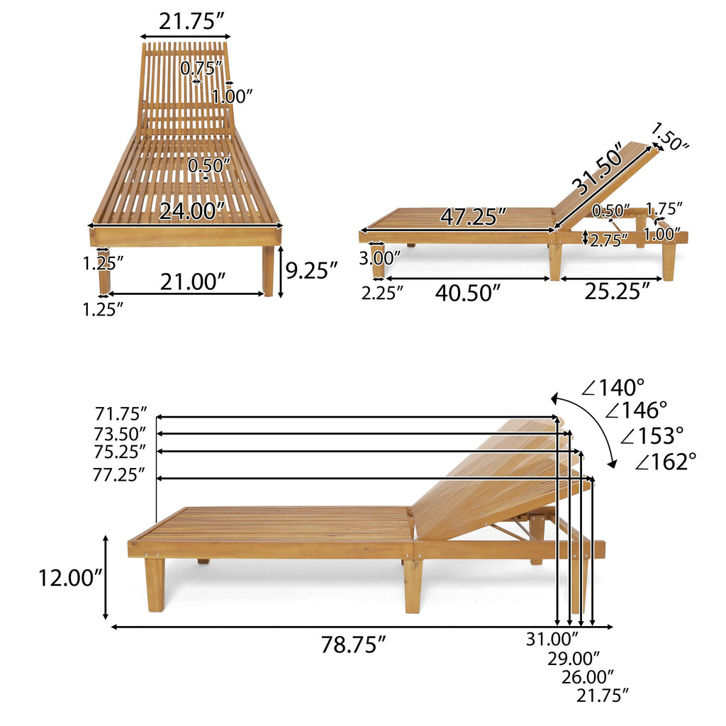 Maddison Outdoor Wooden Chaise Lounge, Teak Finish