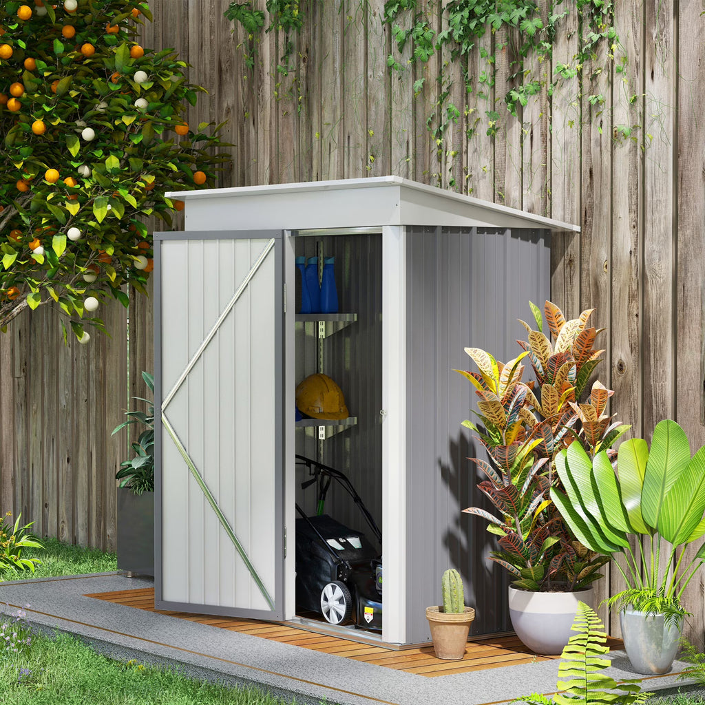 Outsunny Metal Outdoor Storage Shed with Lockable Doors, 3.3' x 3.4', Brown