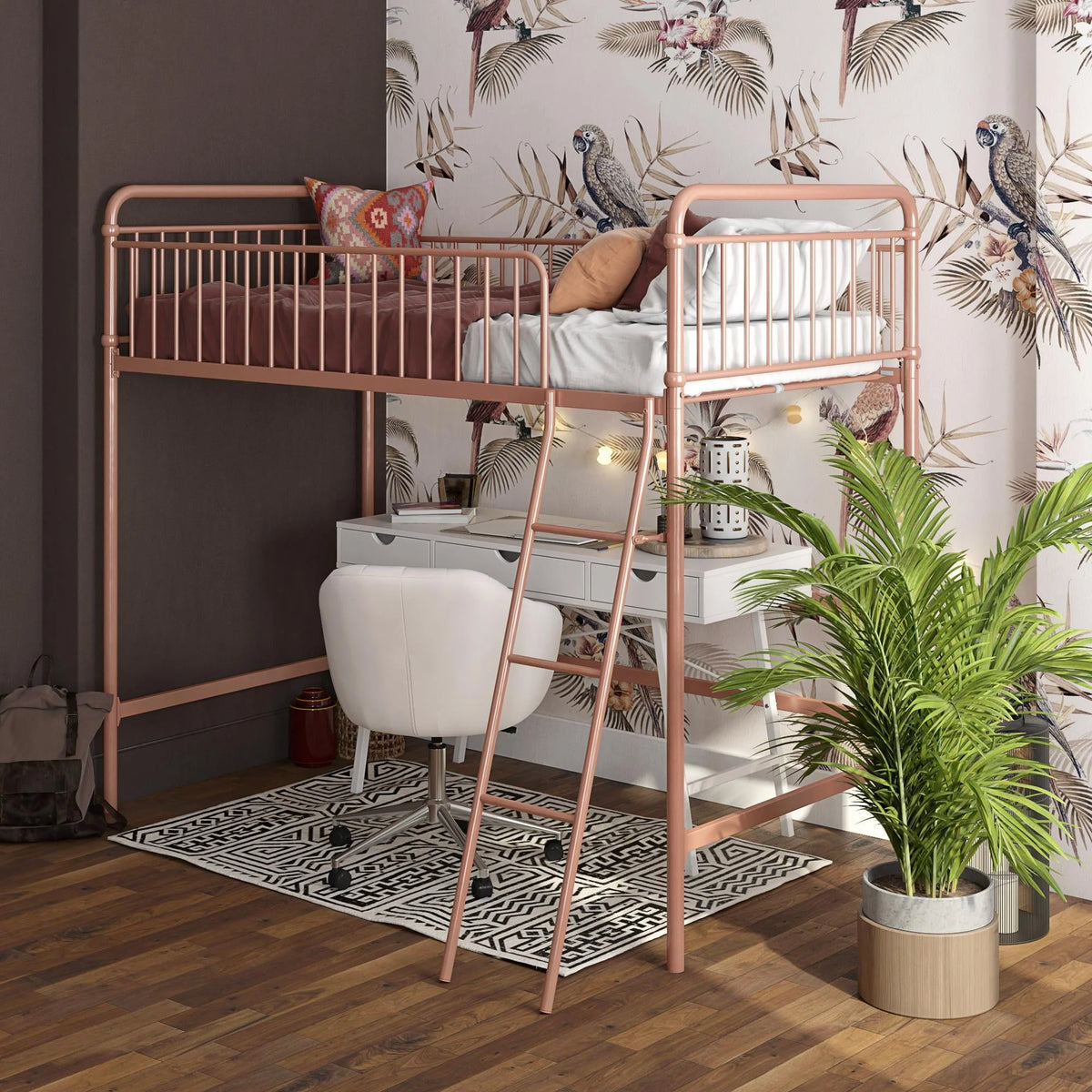 Better Homes & Gardens Kelsey Twin Metal Loft Bed, Rose Gold