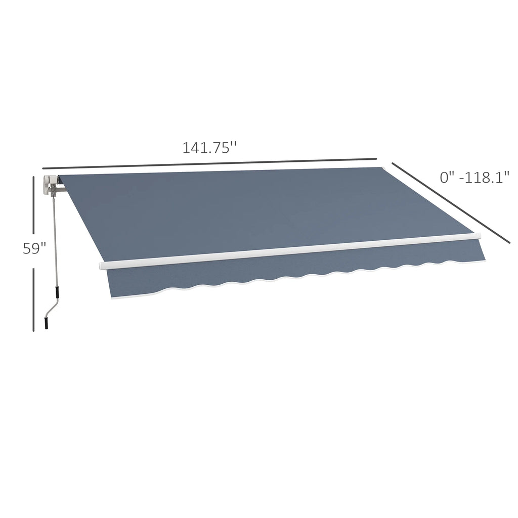 Outsunny 12' x 10' Manual Retractable Awning Outdoor Sunshade Shelter for Patio, Balcony, Yard, with Adjustable & Versatile Design, Beige and White
