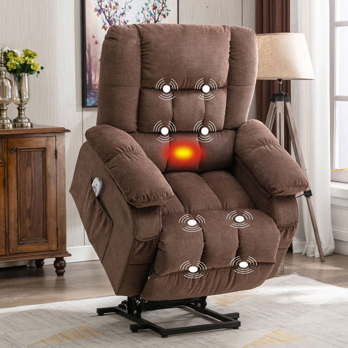 JONPONY Power Lift Recliner Chair Recliners for Elderly with Heat and Massage Recliner Chair for Living Room with Infinite Position and Side Pocket,USB Charge Port,Brown