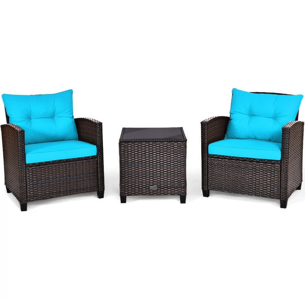 Spaco Patio Furniture 4 Pieces Patio Rattan Furniture Set, Outdoor Wicker Rattan Chairs Garden Backyard Balcony Porch Poolside loveseat with Coffee Table Cushioned Sofa-White