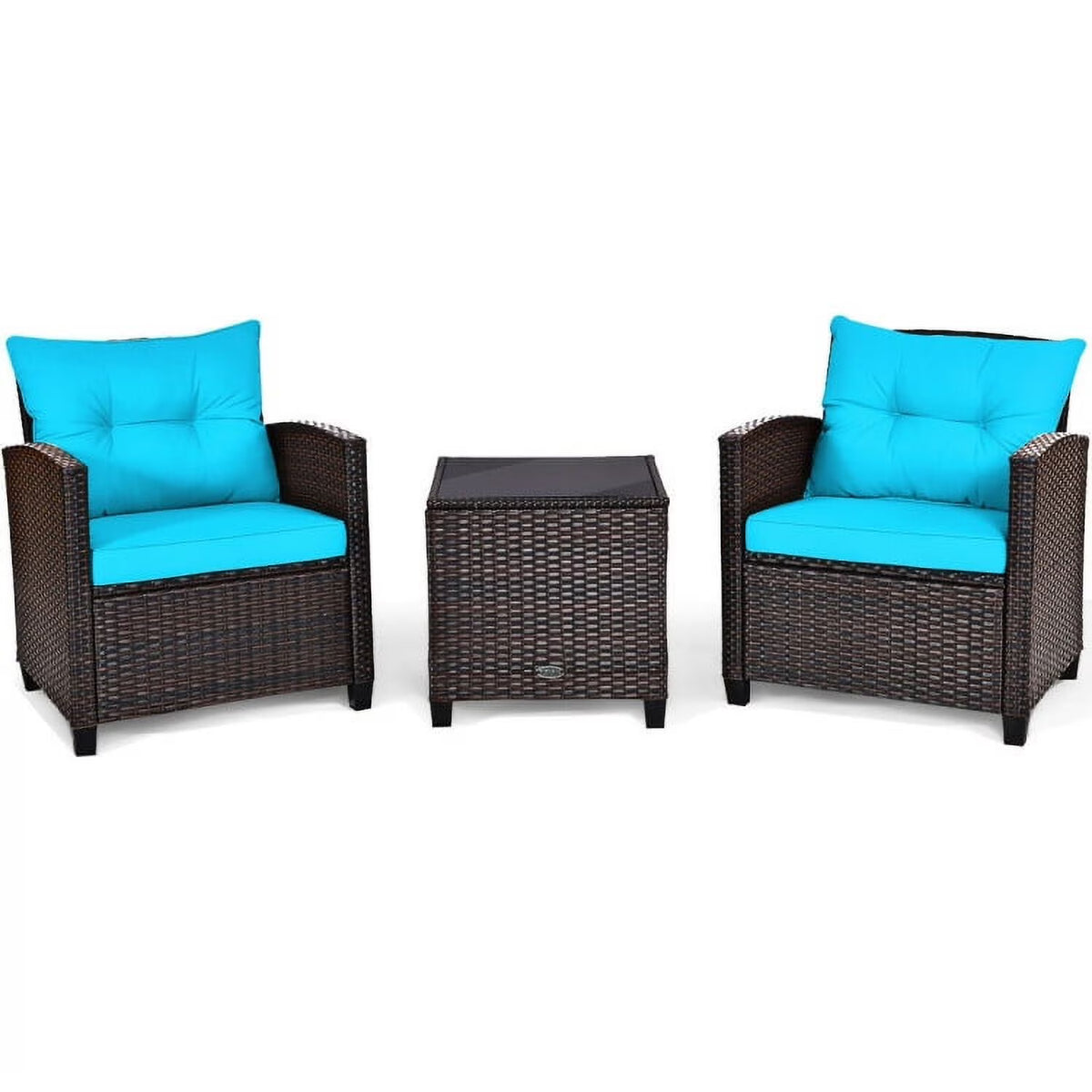 Spaco Patio Furniture 4 Pieces Patio Rattan Furniture Set, Outdoor Wicker Rattan Chairs Garden Backyard Balcony Porch Poolside loveseat with Coffee Table Cushioned Sofa-White