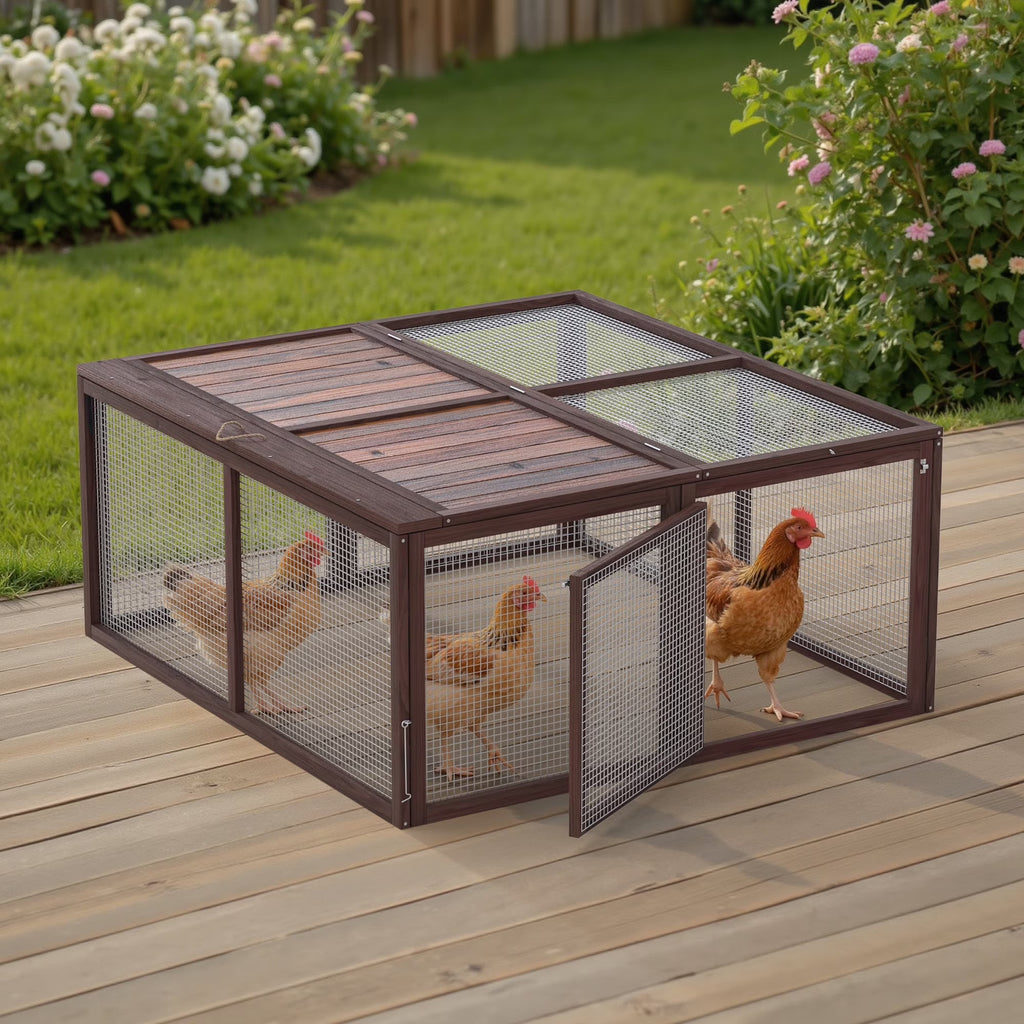 Portable Chicken Coop Run Rabbit Hutch Outdoor Small Animal Cage House Wooden Poultry Enclosure for Bunny, Duck, Chick, Quail, No Assembly Required