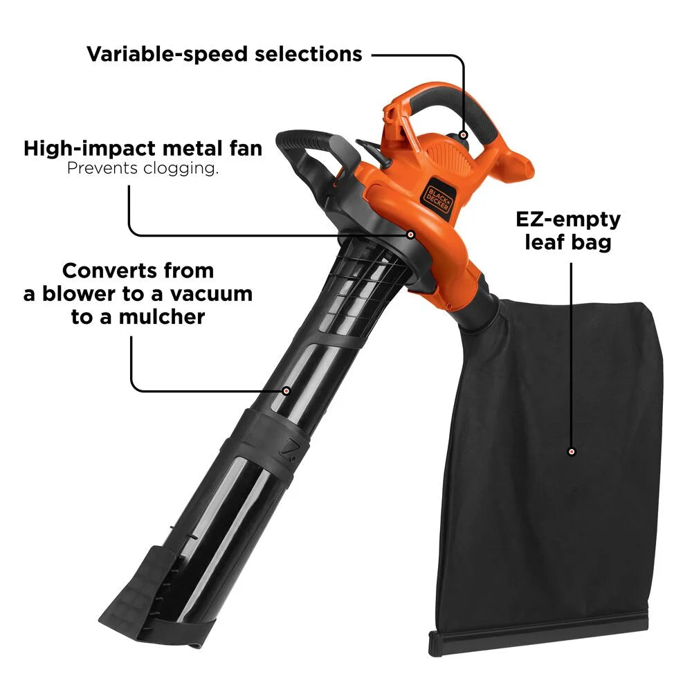 BLACK+DECKER 12 Amp High Performance Blower/Vacuum/Mulcher, (BV6600)