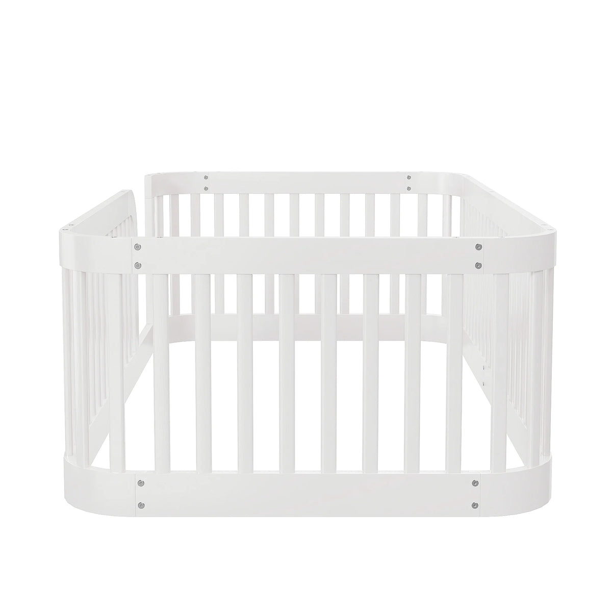 Euroco Twin Size Floor Bed with Fence for Kids Teens and Toddlers, White