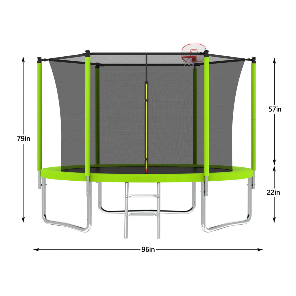 8FT Trampoline for Kids,Outdoor Trampoline with Basketball Hoop,Heavy-Duty Trampoline with Safety Enclosure Net,Blue