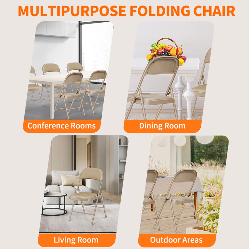 Vebreda Padded Metal Folding Chair, 6-Pack, Kahki