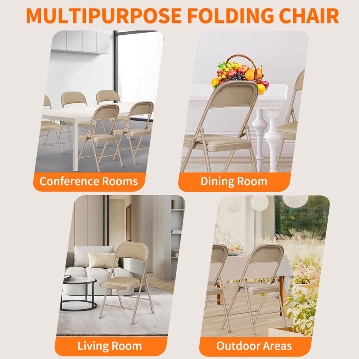 Vebreda Padded Metal Folding Chair, 6-Pack, Kahki
