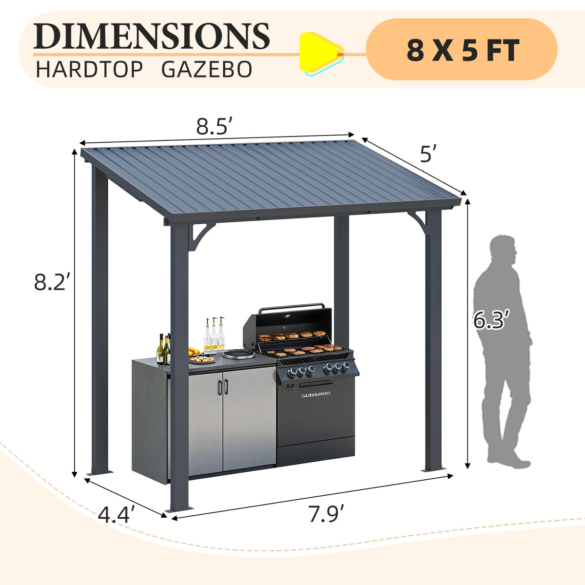 AECOJOY 10' x 12' Hardtop Gazebo, Heavy Duty Outdoor Gazebo with Galvanized Steel Sloping Roof, All Weatherproof Metal Gazebo Featuring Vertical Stripes for Patio, Backyard, and Lawns